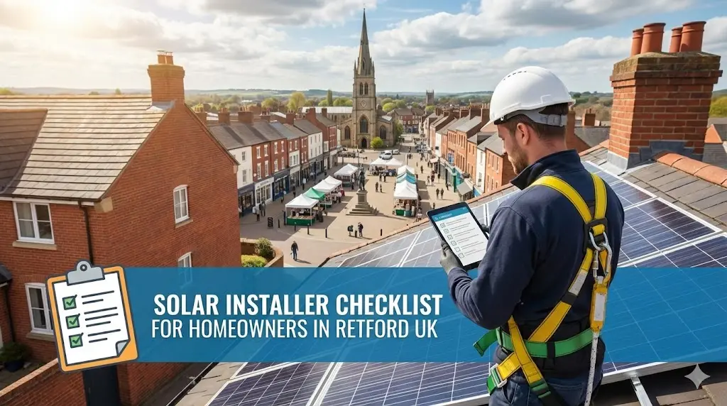 Man checking solar installation checklist outdoors.